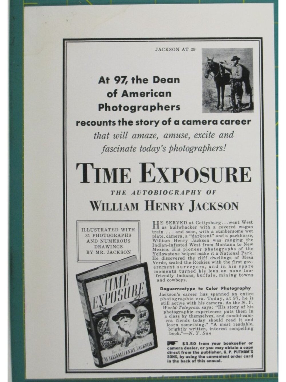 Print Ad At 97 Dean Of American Photographers Time Exposure William Jackson 1941